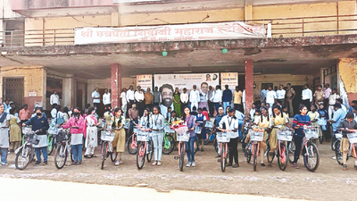 Dada Bhuse hands over bicycles to 60 girl students as part of Zilla Parishad scheme in Nashik