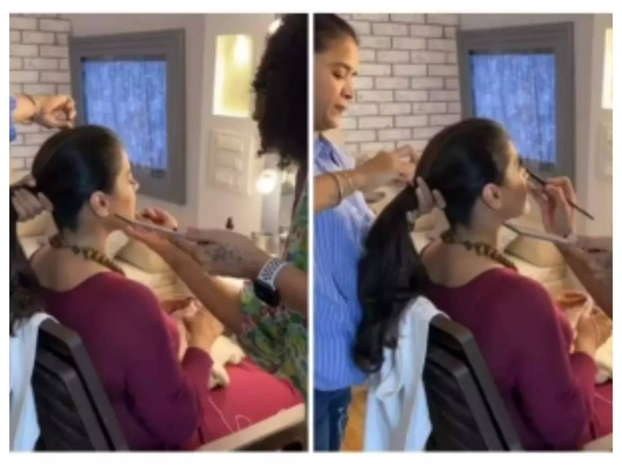 Multi-tasker' Kajol knits while getting her make-up done | Hindi Movie News Times India
