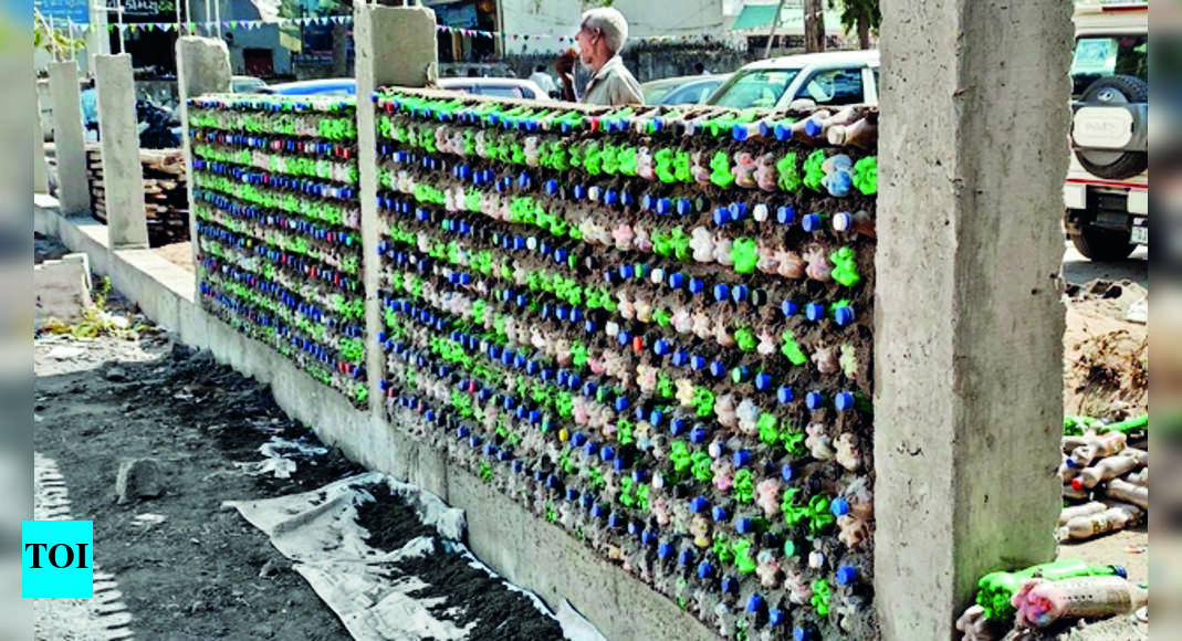 Seva Sadan Plastic Bottles Push Concrete To The Wall At Govt Building