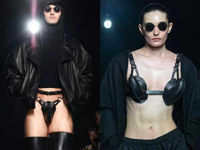 Leather jockstrap and cone bras at London Fashion Week leave social media amused