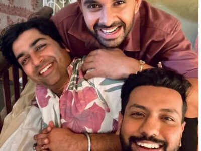 Malhar Thakar, Mitra Gadhvi, and Yash Soni's happy picture from the sets of 'Tron Ekka'