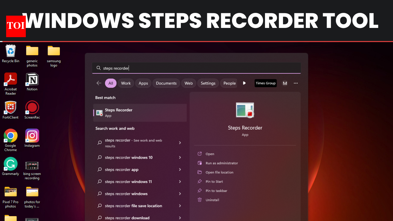 windows: How to use the steps recorder tool on a Windows laptop