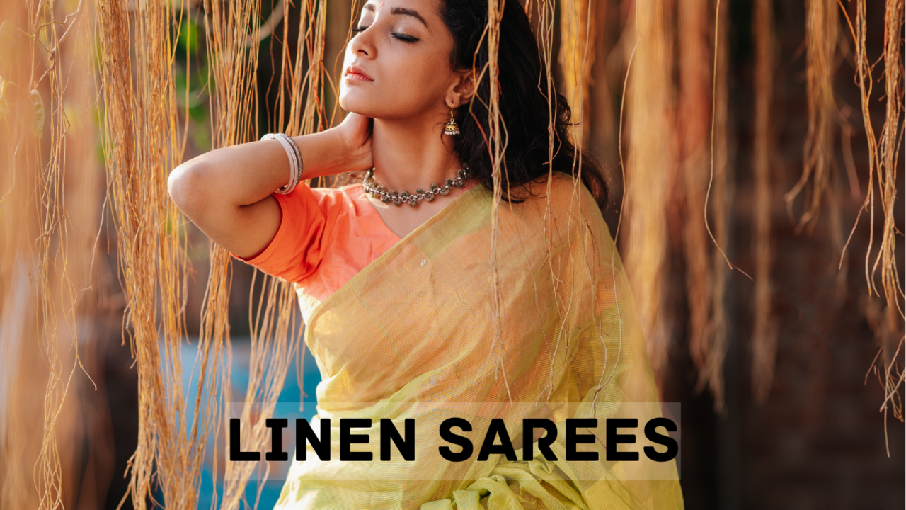 Ajrakh Printed Linen-Cotton Saree - Byhand I Indian Ethnic Wear Online I  Sustainable Fashion I Handmade Clothes