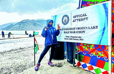 Vadodara woman completes half marathon on frozen lake in Ladakh