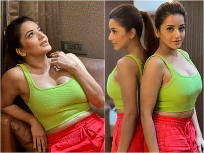 Monalisa looks stunning as she poses in a neon crop top