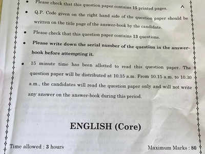 CBSE Class 12th English Question Paper 2023: Download Here - Times Of India