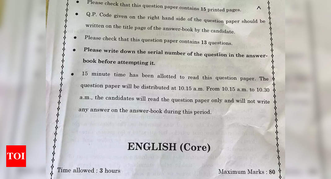 CBSE class 12th English question paper 2023: Download here - Times of India