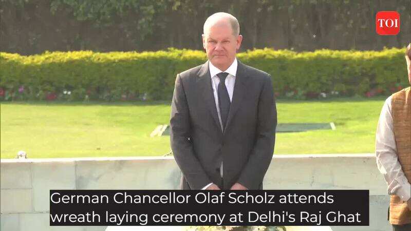 German Chancellor Olaf Scholz attends wreath laying ceremony at Delhi's ...