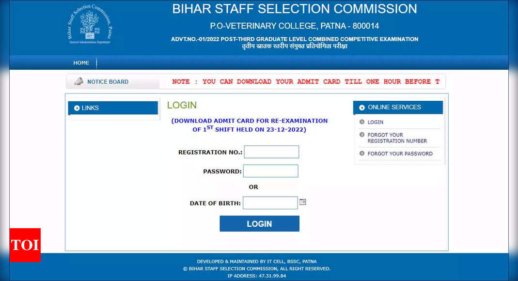 Bihar BSSC Graduate Level re-exam Pre Admit Card 2023 released - Times ...