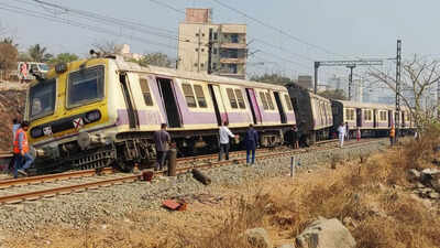 Three coaches of local train derail at Kharkopar station in Navi Mumbai