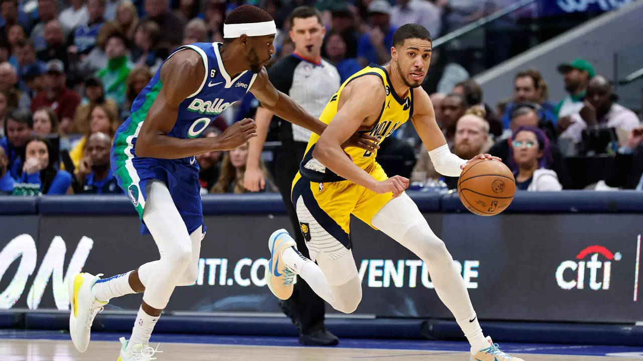 Tyrese Haliburton of the Indiana Pacers dribbles the ball in the News  Photo - Getty Images