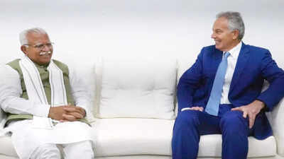 Former British PM Tony Blair meets Haryana CM Manohar Lal Khattar