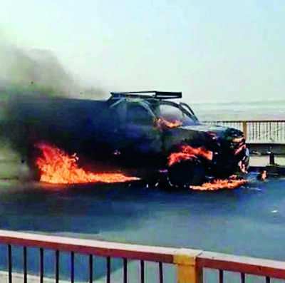 Brick laden vehicle catches fire