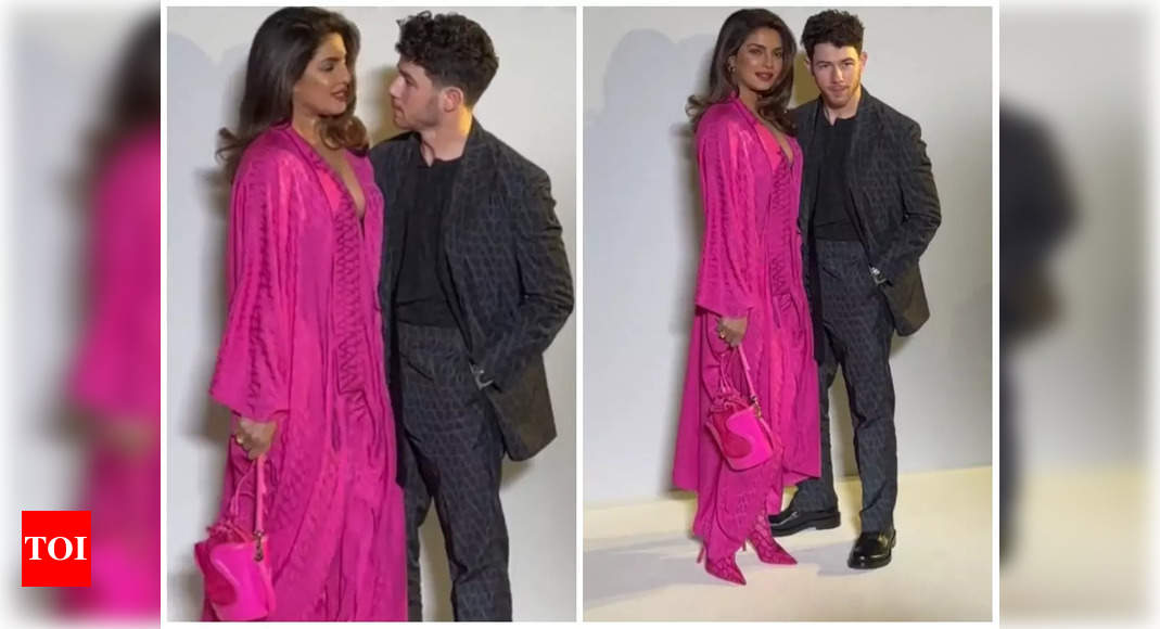 Priyanka Chopra rocks daring hot pink ensemble on night out with Nick Jonas at Paris Fashion week – WATCH – Times of India