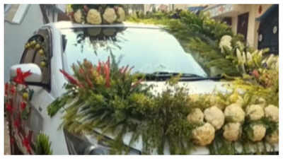 Wedding car decorated with cauliflowers, carrots and brinjal sets a new trend