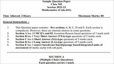 CBSE 12th Maths sample paper 2022-23, marking scheme; download PDF here