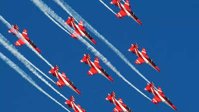 Air Force's Surya Kiran aerobatic team enthrals spectators in Bhisiana ...