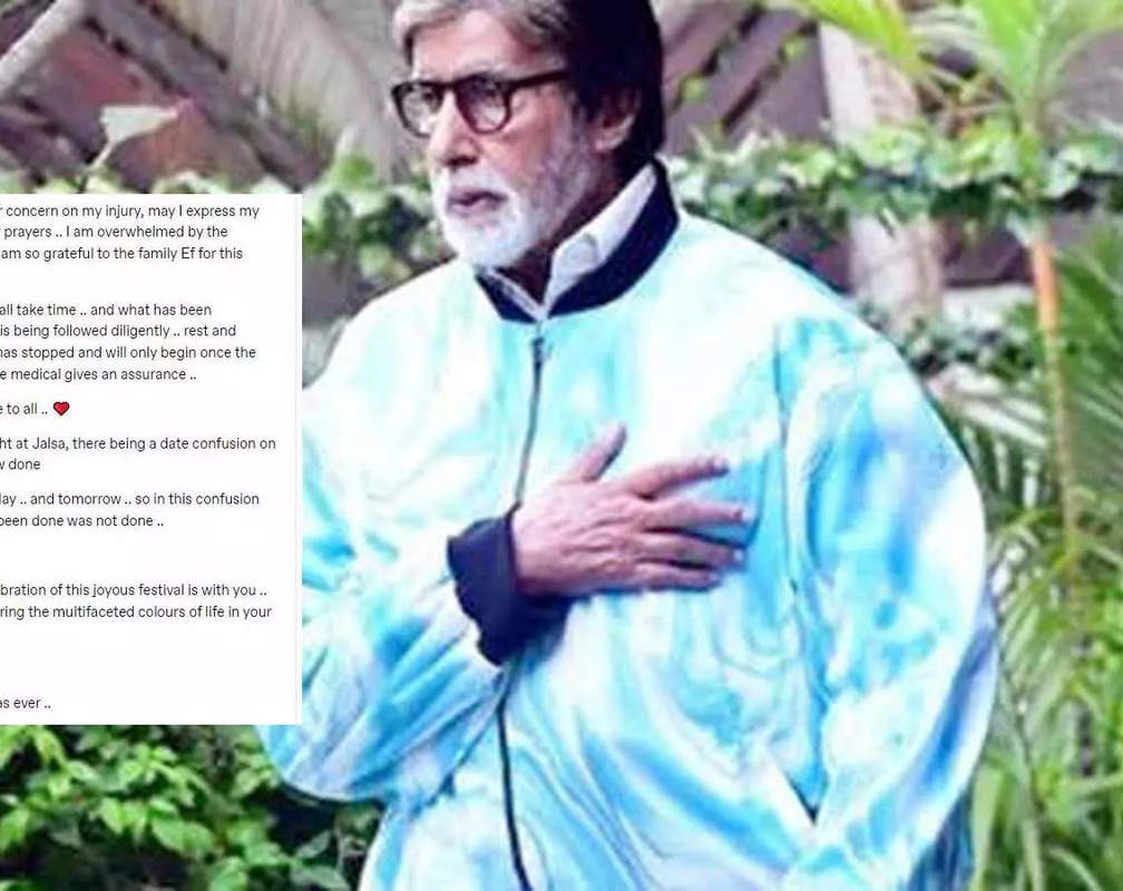 
Amitabh Bachchan says he is taking 'rest with strapped chest', shares health update post injury, sends Holi greetings to fans
