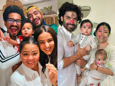 Celeb parents' Holi pics with their babies