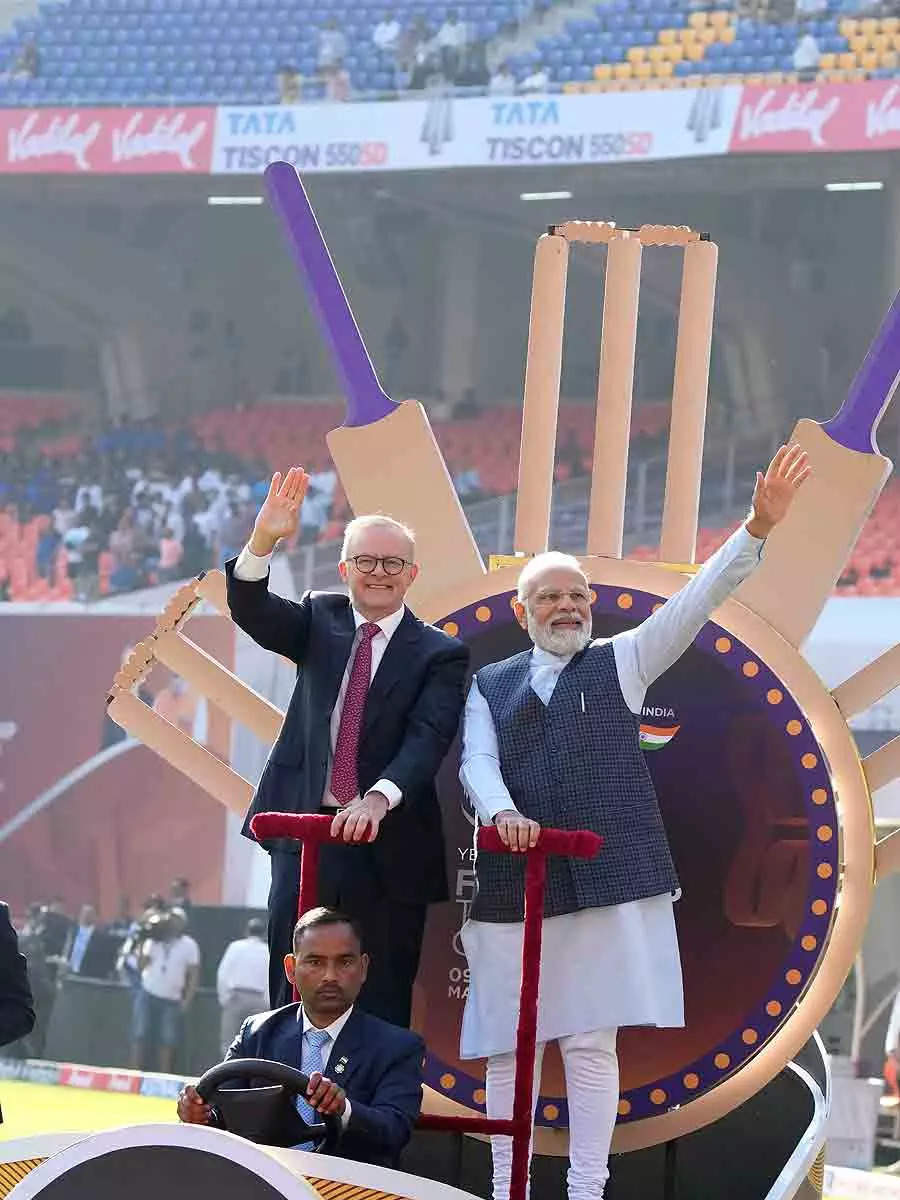 PM Narendra Modi and Anthony Albanese watch 4th Test in Ahmedabad