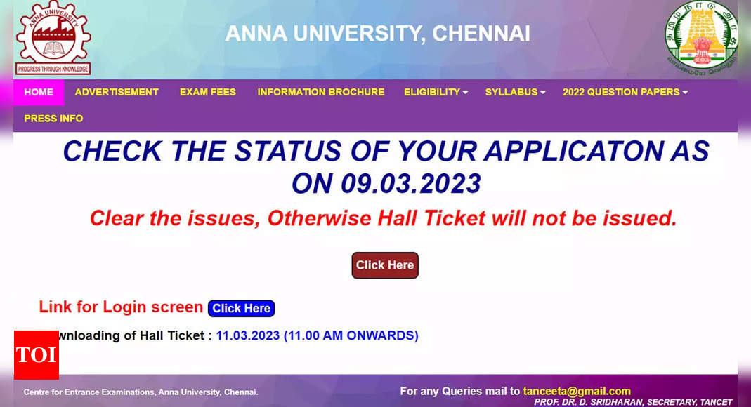 TANCET 2023 admit card to be released tomorrow on tancet.annauniv.edu – Times of India