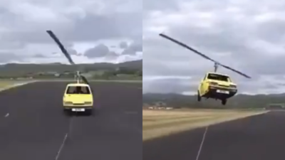 Watch video: Makeshift flying car takes flight before crashing to the ground!