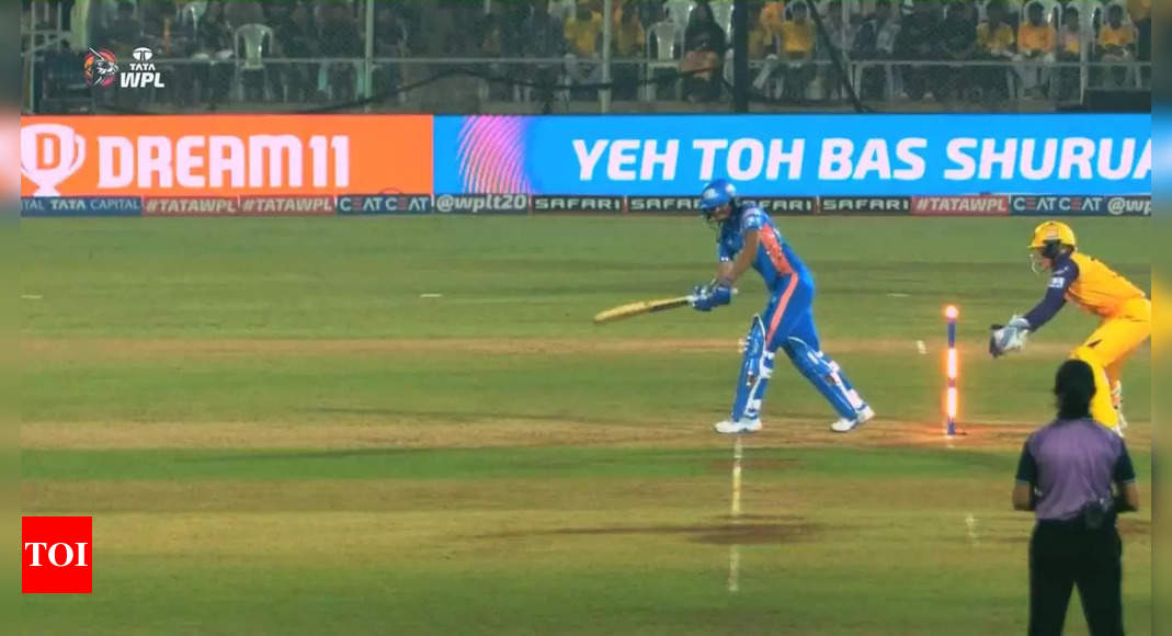 Watch: How Harmanpreet Kaur survived despite ball hitting the stump | Cricket News – Times of India
