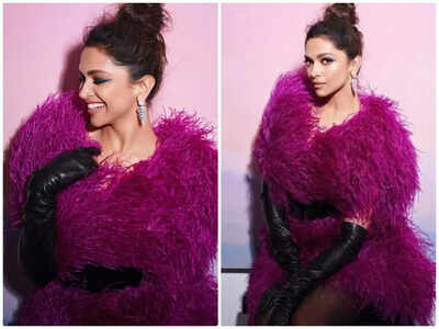 Deepika Padukone ditches her regal black gown for a fun feathery mini-dress as she heads over to the Vanity Fair Oscar Party | English Movie News - Times of India