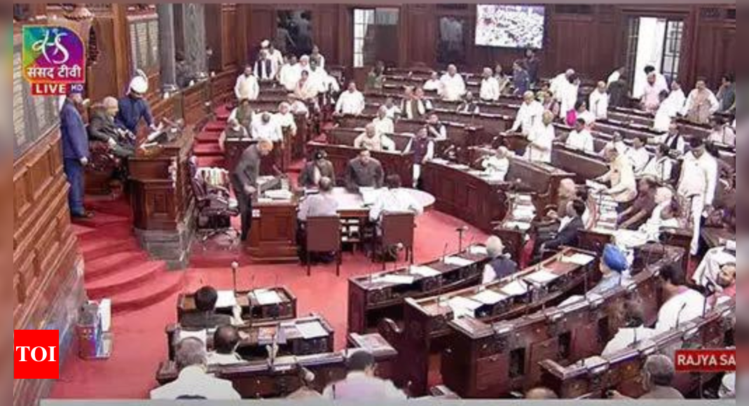 Rajya Sabha:  Rajya Sabha adjourned till 2pm amid opposition uproar over govt’s demand for Rahul Gandhi’s apology | India News – Times of India