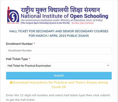 NIOS Class 10, 12 Hall Ticket 2023 released on sdmis.nios.ac.in, download link here