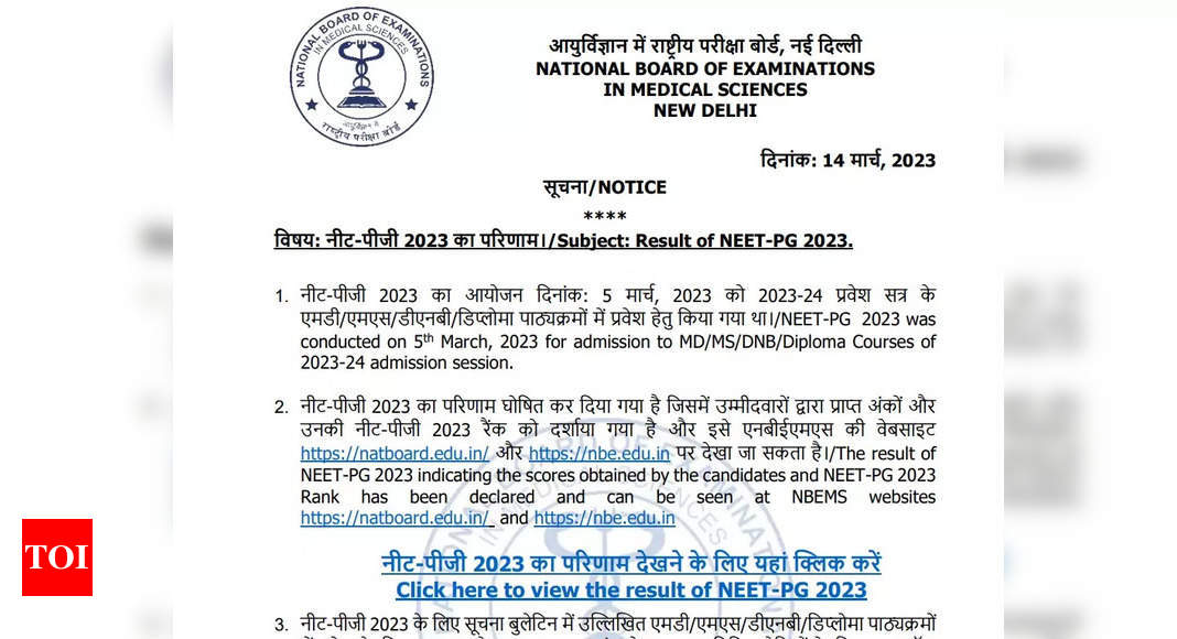 NEET PG Outcome 2023 declared on natboard.edu.in, cutoff, consequence PDF right here – Occasions of India