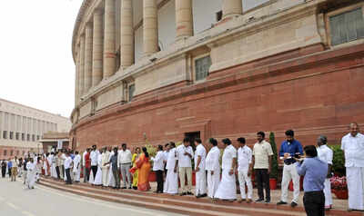 Adani Hidenburg Row: Opposition Leaders Form Human Chain In Parliament ...