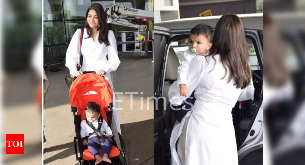 Kajal Aggarwal and son Neil Kitchlu twin in white and look adorable as they get spotted at the airport | Hindi Movie News – NewsEverything Life Style