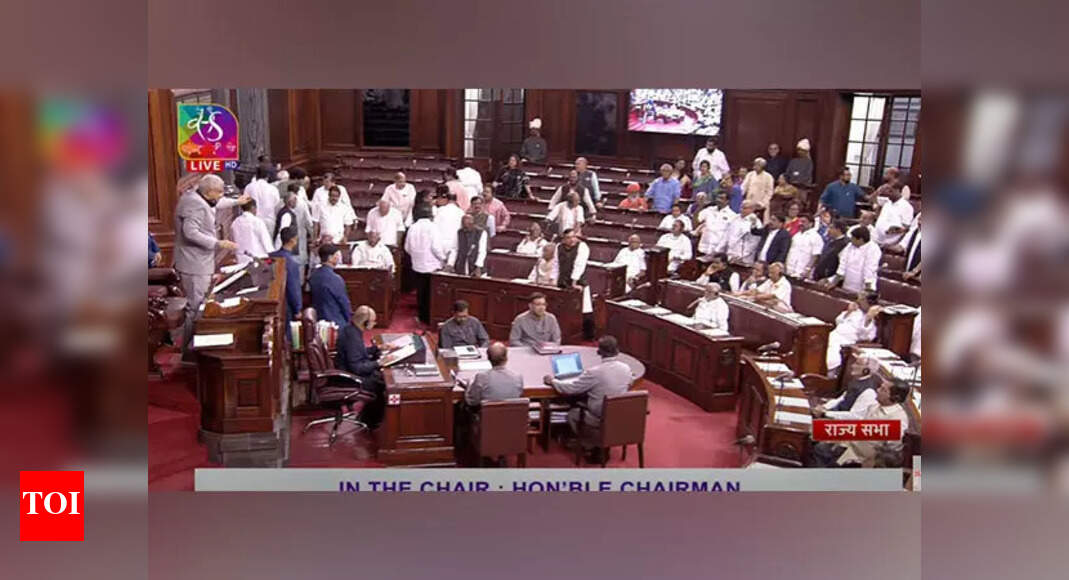 Rajya Sabha adjourned for day amid uproar over Rahul Gandhi’s democracy remarks and Adani issue | India News – Times of India