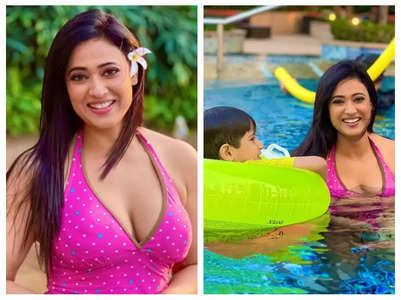 Shweta dons pink swimwear on a day out