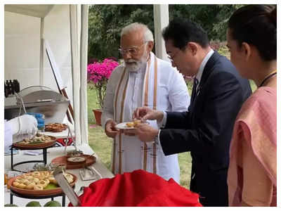 Japanese PM Fumio Kishida enjoys Pani Puri with PM Narendra Modi
