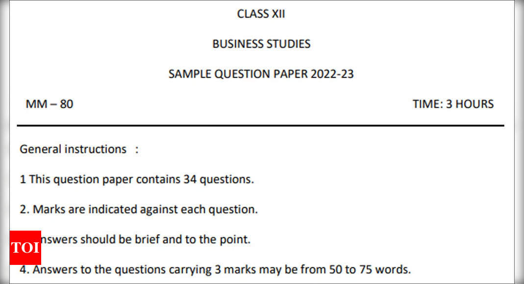 CBSE 12th Business Studies Exam 2023: Download and practice sample paper, question bank here – Times of India