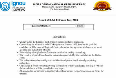 IGNOU BEd Result 2023 declared on ignou.ac.in, check direct link here