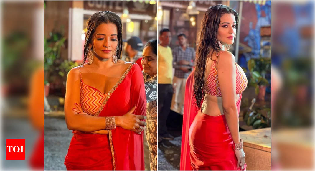 Pics Monalisa Looks Gorgeous As She Poses In A Red Saree Bhojpuri Movie News Times Of India