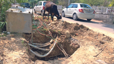 Pit-fall: Dug up for 4 days, pipes & electric wires are out in open in Greater Noida
