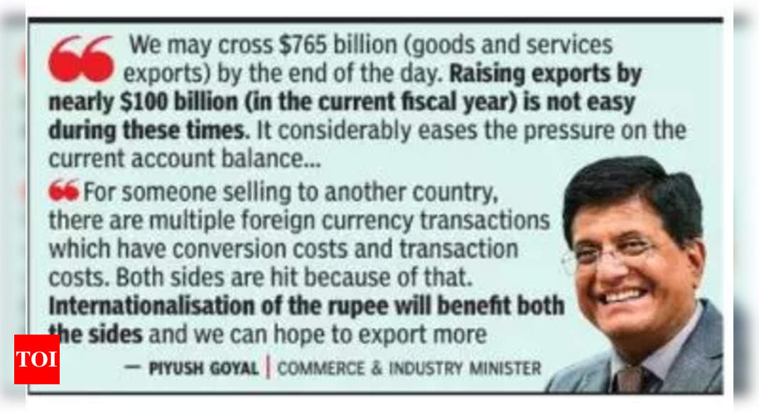 Goyal:  Exports may go up by $100bn next yr: Piyush Goyal | India News – Times of India
