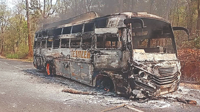 Maoists set passenger bus on fire in Chhattisgarh's Dantewada district