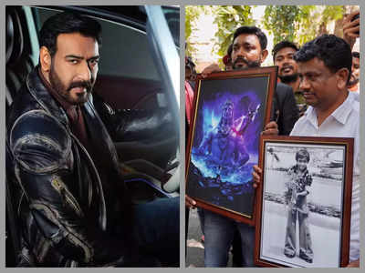 Fans frame a childhood photo of Ajay Devgn and a Shiva portrait as they gather outside the 'Bholaa' star’s residence on his birthday – photo inside