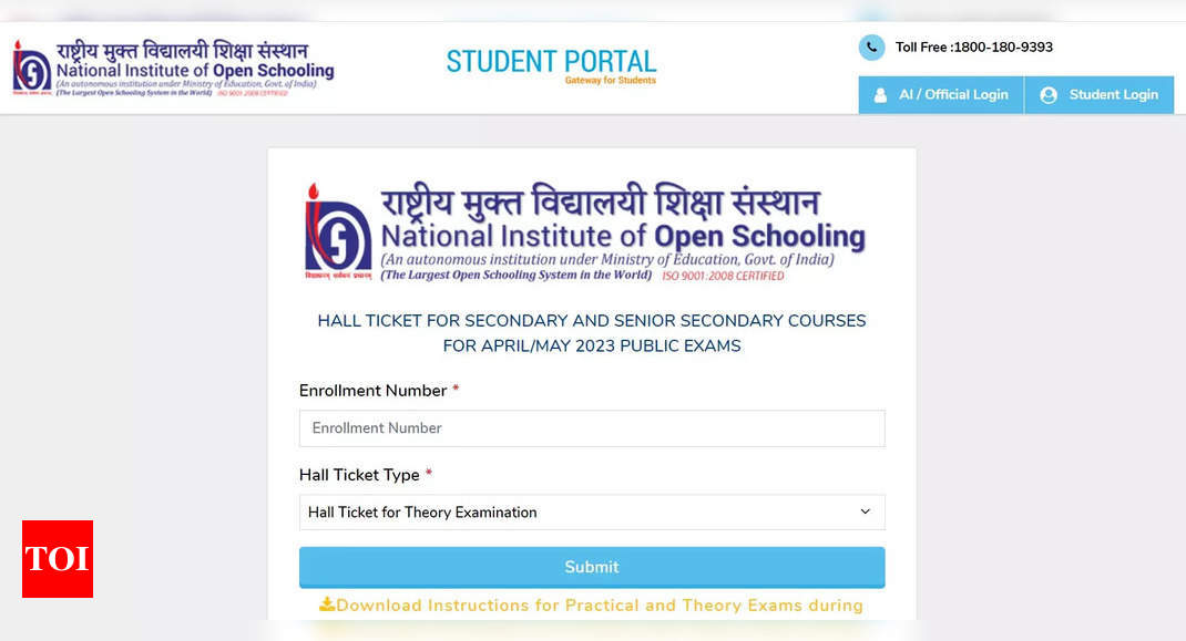 NIOS 10th, 12th Hall Ticket 2023 Released On Nios.ac.in; Admit Card ...