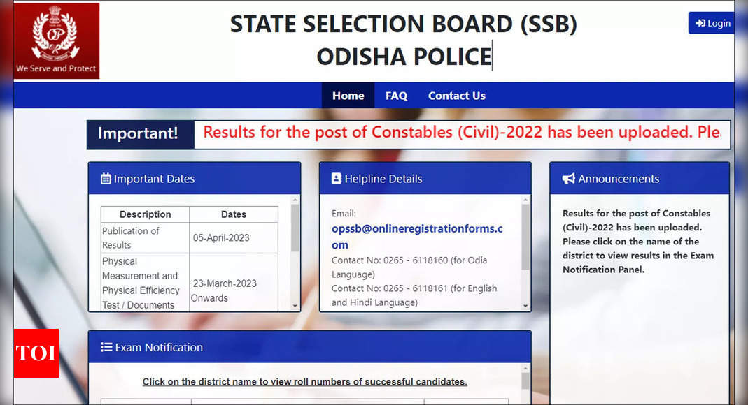 Opssb Result: Odisha police constable result 2023 released at opssb.nic.in; direct link here – Times of India