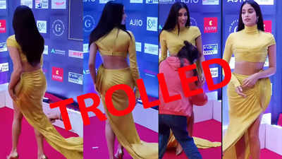 Ooops moment captured! Janhvi Kapoor almost trips while posing on red carpet in yellow outfit; TROLLS say 'surgery ki dukaan'