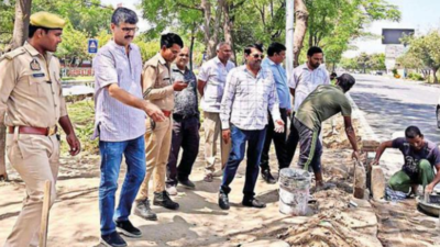 Broken central verge used as a shortcut near Jagat Farm in Greater Noida repaired