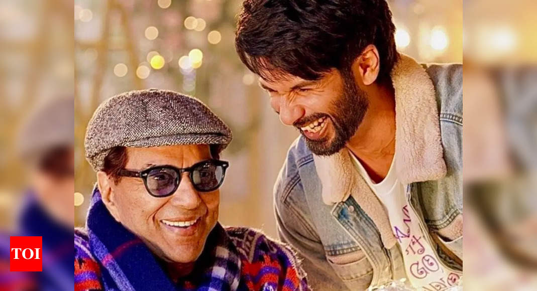Shahid Kapoor calls Dharmendra ‘evergreen’ as he drops a BTS picture with him from their new film – Times of India