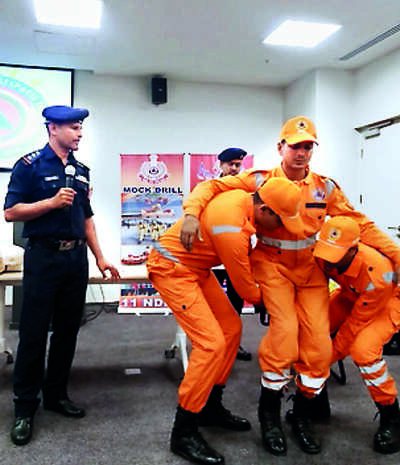 NDRF personnel drill demonstrates disaster relief work