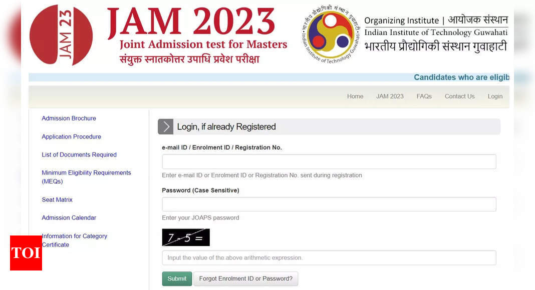 IIT Guwahati JAM 2023: Registration for Joint Admission Test for Masters  Starts Now